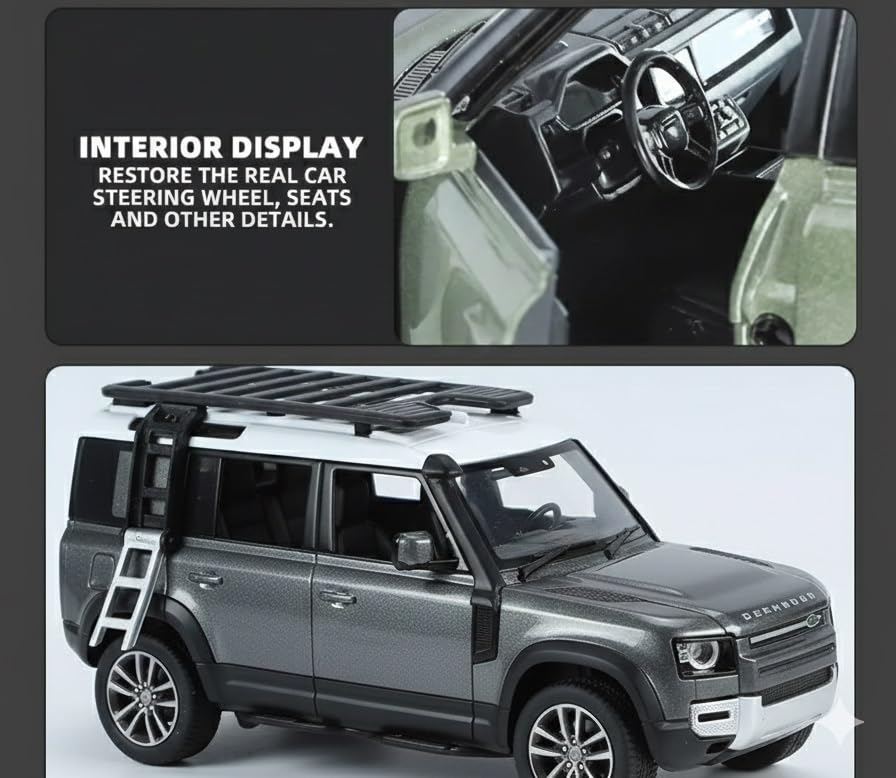 Image of Diecast Range Rover Defender Model - 1:32 Scale SUV Toy with Light & Sound, Alloy Car for Kids & Collectors, Realistic Pull-Back Vehicle, Gift for Boys & Car Lovers (Color As Per Stock)