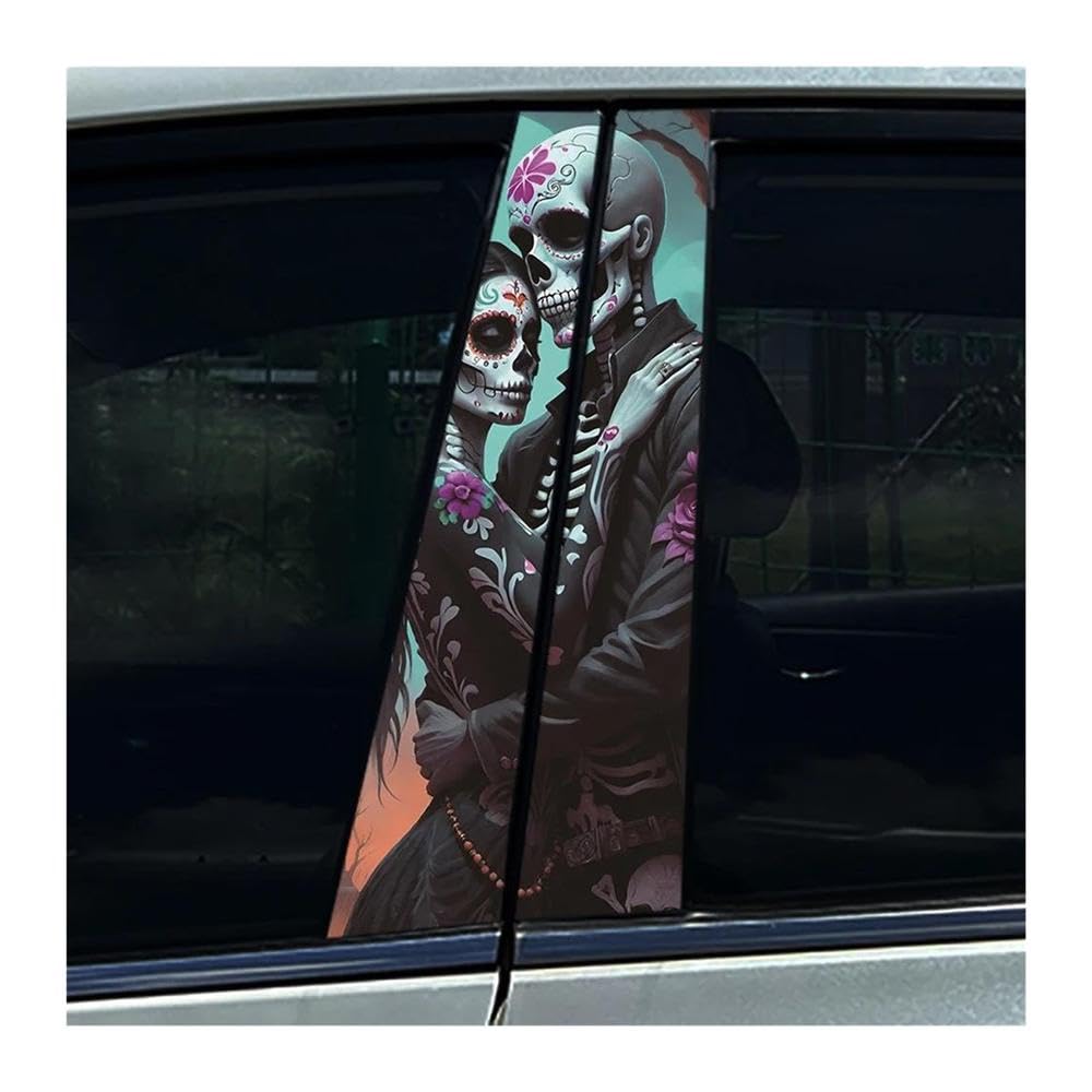 Body Parts 2pcs Skeleton Sugar Skull Lovers Couple CP Car B Pillar Waterproof Sticker Auto Center Column Decals(L)
