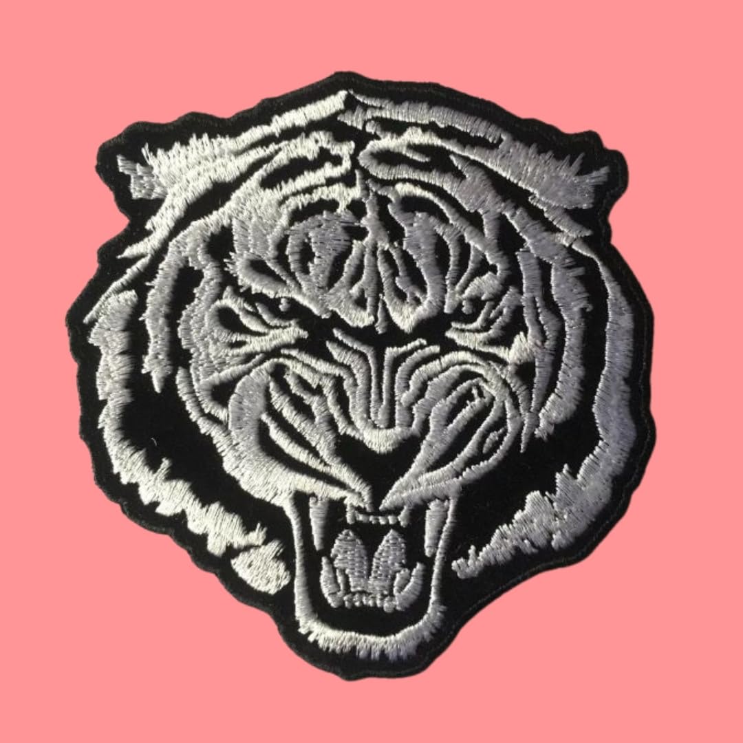 Daily Crafts Unisex Cool Unique Design Embroidered Iron On and Sew On Patch Badges Logos Emblems (Grey Tiger) 1