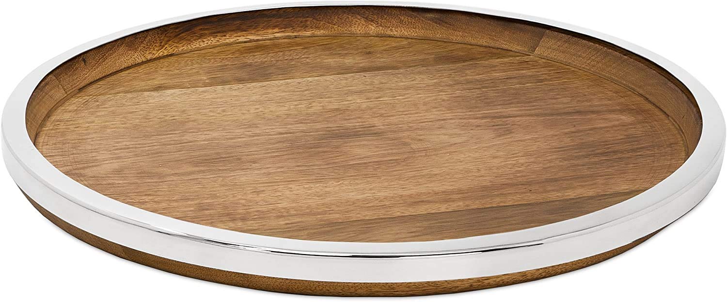 EDZARD vassoio da portata Cincinnati, legno di Mango e acciaio pregiato, diametro 40 cm