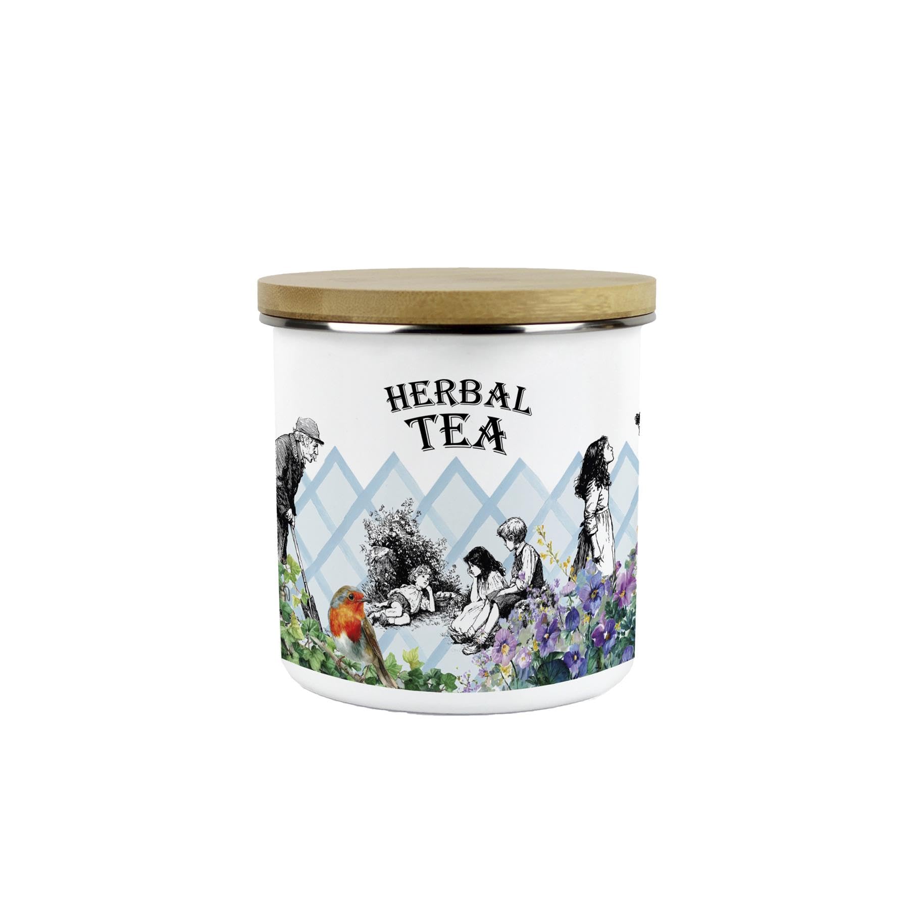 Purely Home Secret Garden Herbal Tea Canister - 600ml Enamel Kitchen Storage Gifts