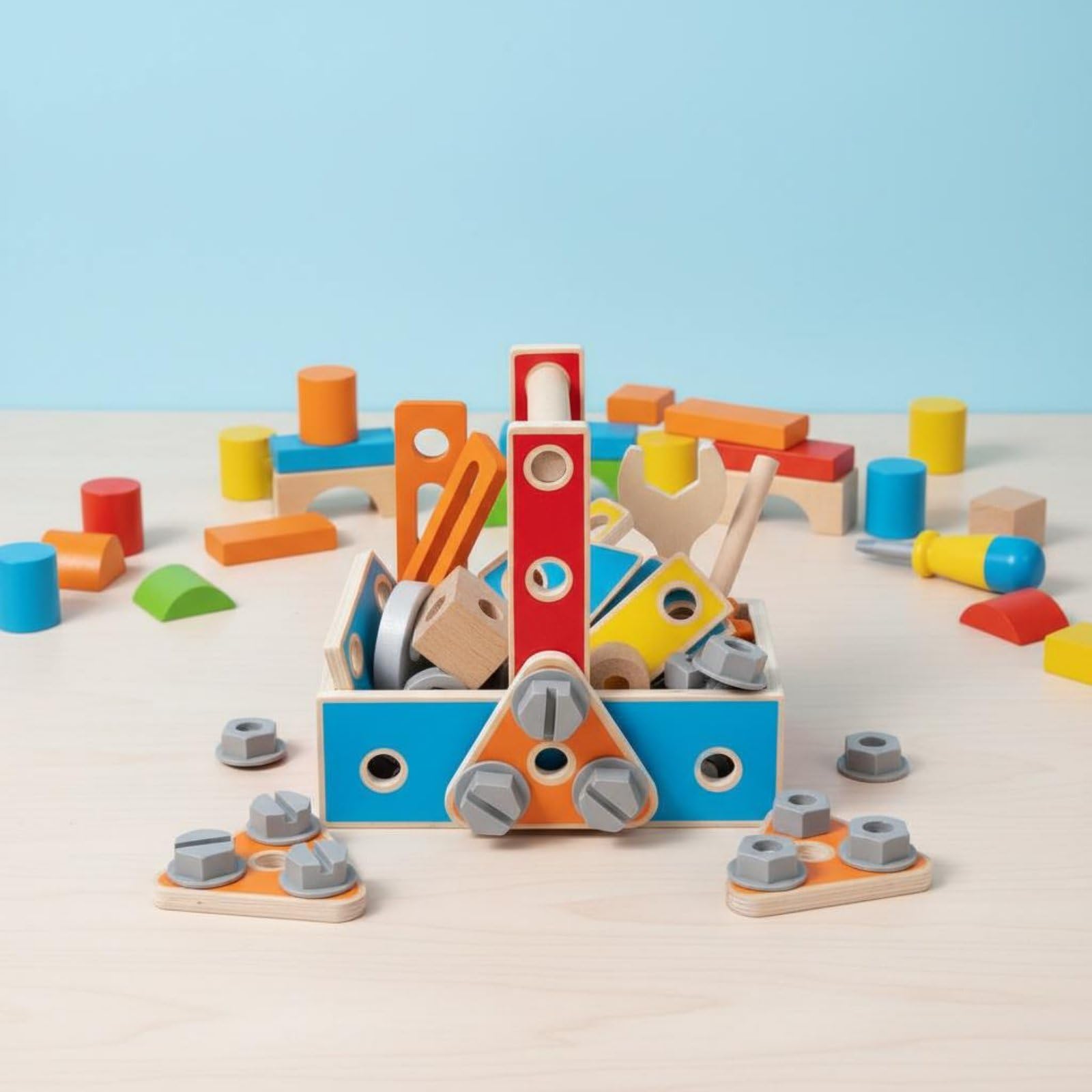 Blocchi Riparazione Bambini Set Costruzioni Legno Kit Attrezzi Bambino Dadi E Bulloni con Chiave E Cacciavite Ispirato a Scenari Reali di Riparazione