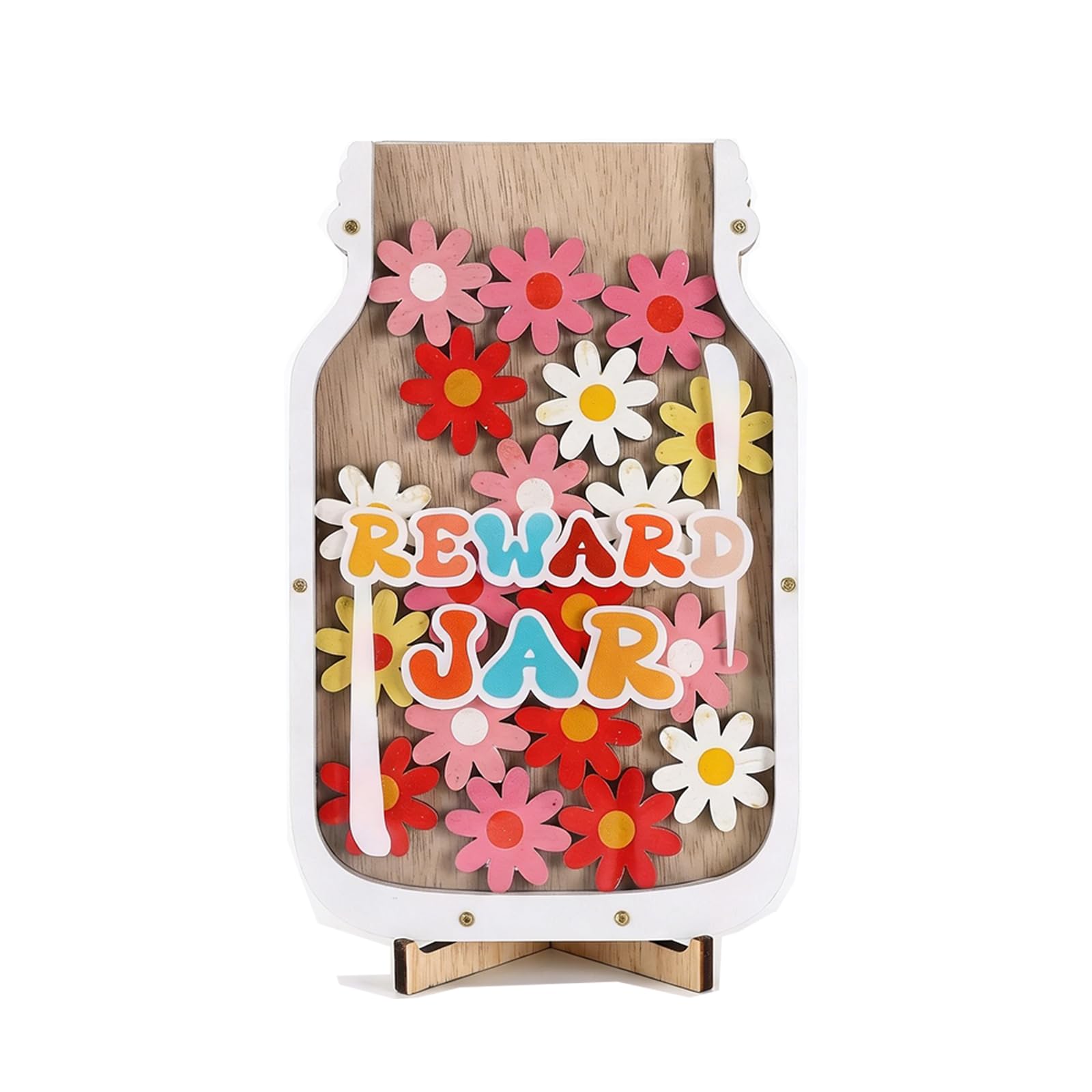Belle Fang Wooden Reward Jar for Children with 25 Flowers, Colourful Flower Jar for Motivate Good Behavior, Flowers Jars Rewards System, Rewards Chart for School Classroom Home Positive