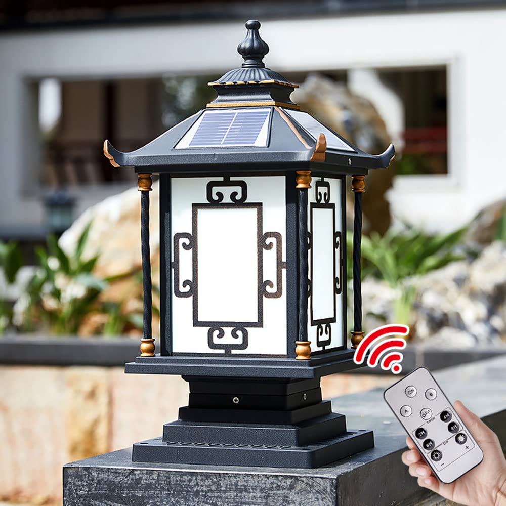 CHENKUI Solarna Lampa Słupkowa W Stylu Chińskim Przemysłowe Oświetlenie Pocztowe Kreatywna Latarnia Z Latarnią Krajobrazową Oświetlenie Kolumnowe Czujnik Zmierzchu Do Świtu IP54 Wodoodporny Super Jasn