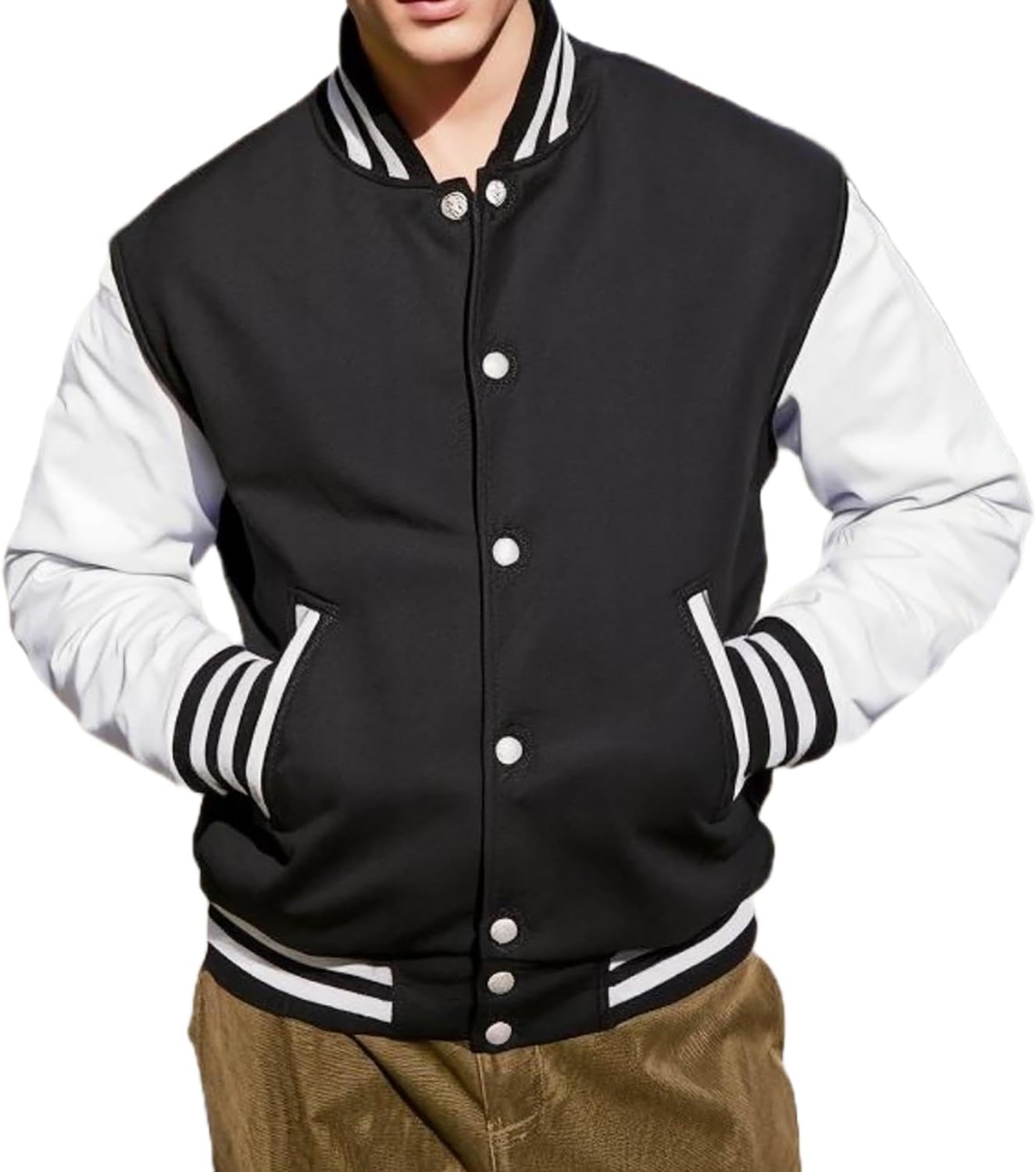 Mens Black Varsity Letterman High School Baseball Bomber Jacket