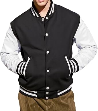 Mens Varsity Jacket Faux Leather Sleeve Wool Blend Letterman Jacket - High School Baseball Bomber Jackets for Men