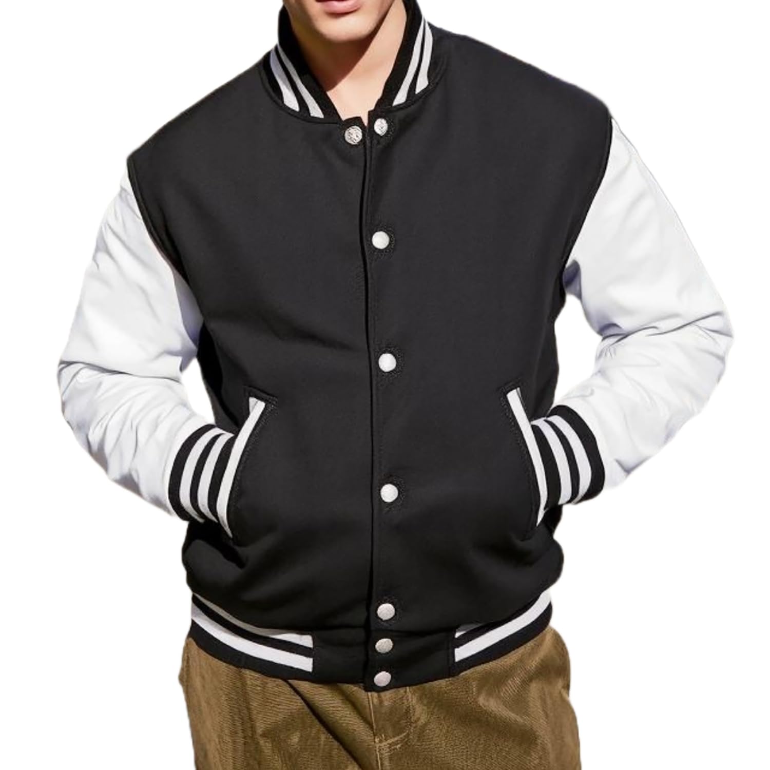 Men's Varsity Jacket Faux Leather Sleeve Wool Blend Letterman Jacket - High School Baseball Bomber Jackets for Men
