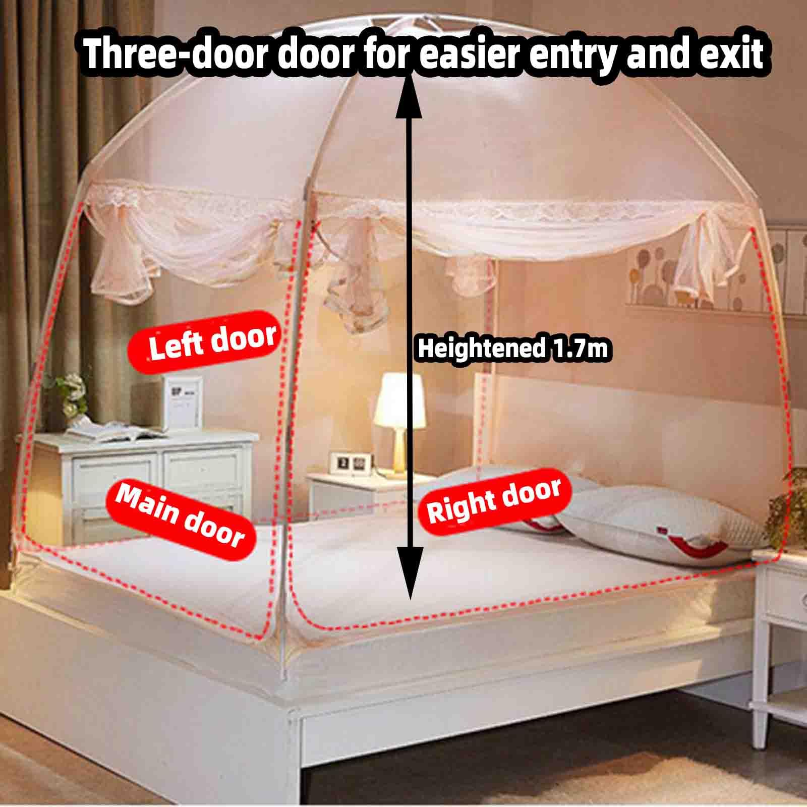 JUSHZ Moskitonetz Reise Doppelbett Reisebett Faltbar Mückennetz Bett Mosquito Net Bettvorhänge Mit Boden DREI Türen Abnehmbar Und Waschbar 170cm Hoch (100cm,pink)