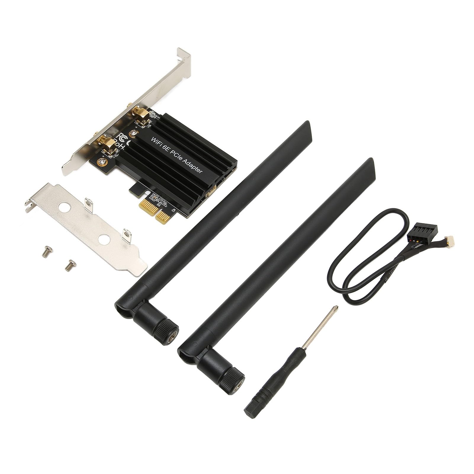 Carte Réseau sans Fil WiFi 6E PCIE pour Bureau, Haute Vitesse, 5.2 plaqué Or pour Jeux et Streaming, Alliage D'aluminium, 2 Antennes
