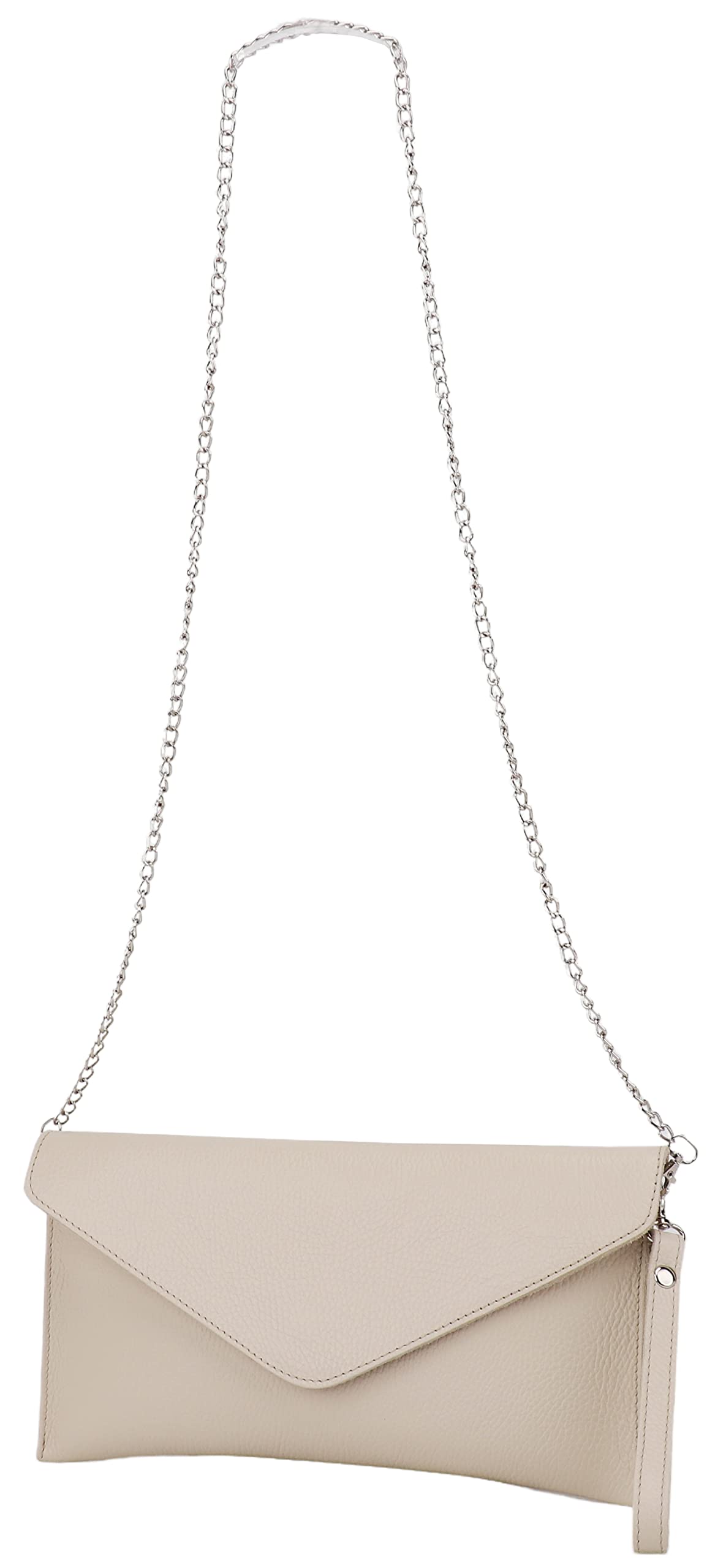 SH Leder Echtleder Clutch Umhängetasche kleine Tasche elegant Abendtasche in genarbt Rindleder mit Tragkette 31,5x16,5cm Saya G369