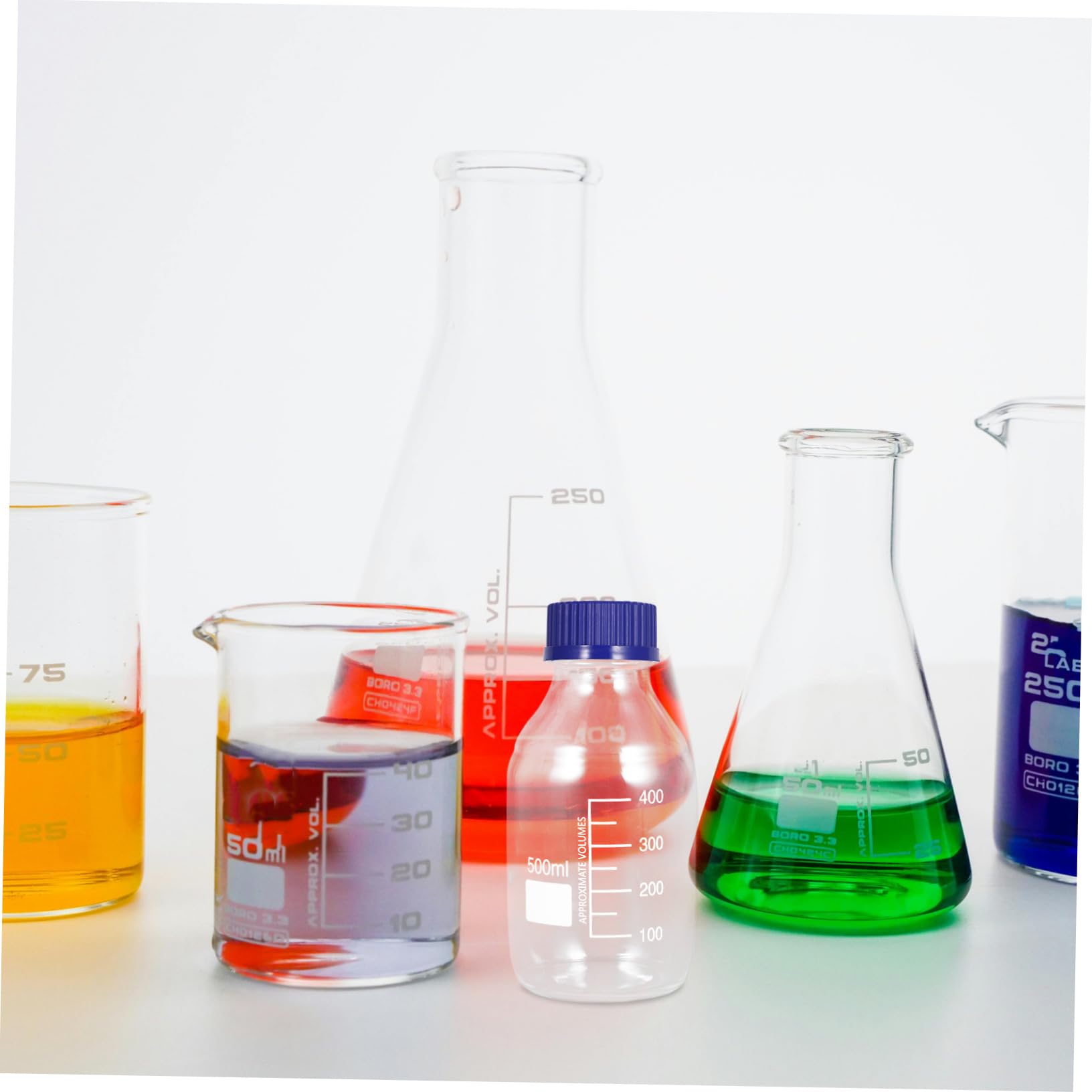 2pezzi Bottiglia in Vetro per Reagenti Chimici Scala Graduata Trasparente e Coperchio Sigillante per Conservazione di Campioni di Laboratorio