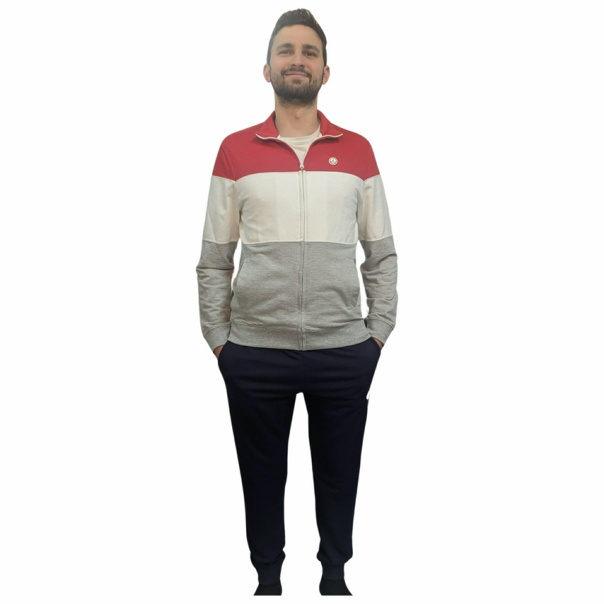 SAGGIO NavySail Tuta Completa Sportiva Cotone Leggero Manica Lunga Zip Intera con Cappuccio Uomo
