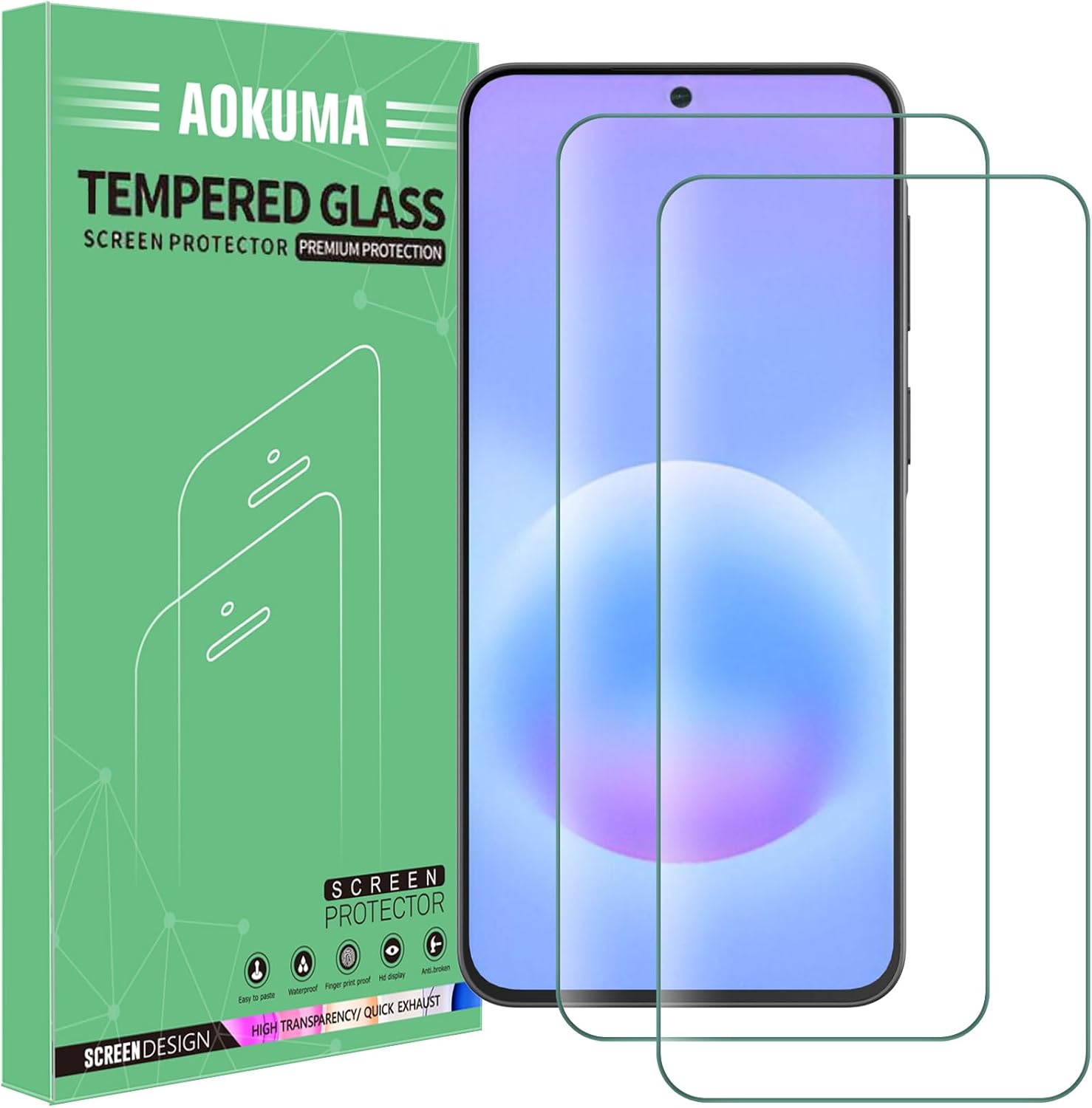 AOKUMA Screen Protector for Samsung Galaxy A57 5G Tempered Glass Pack of 2 Glass Compatible with Galaxy A57 Screen Protector Premium Glass Film with 9H Hardness Anti-Scratch Shatterproof