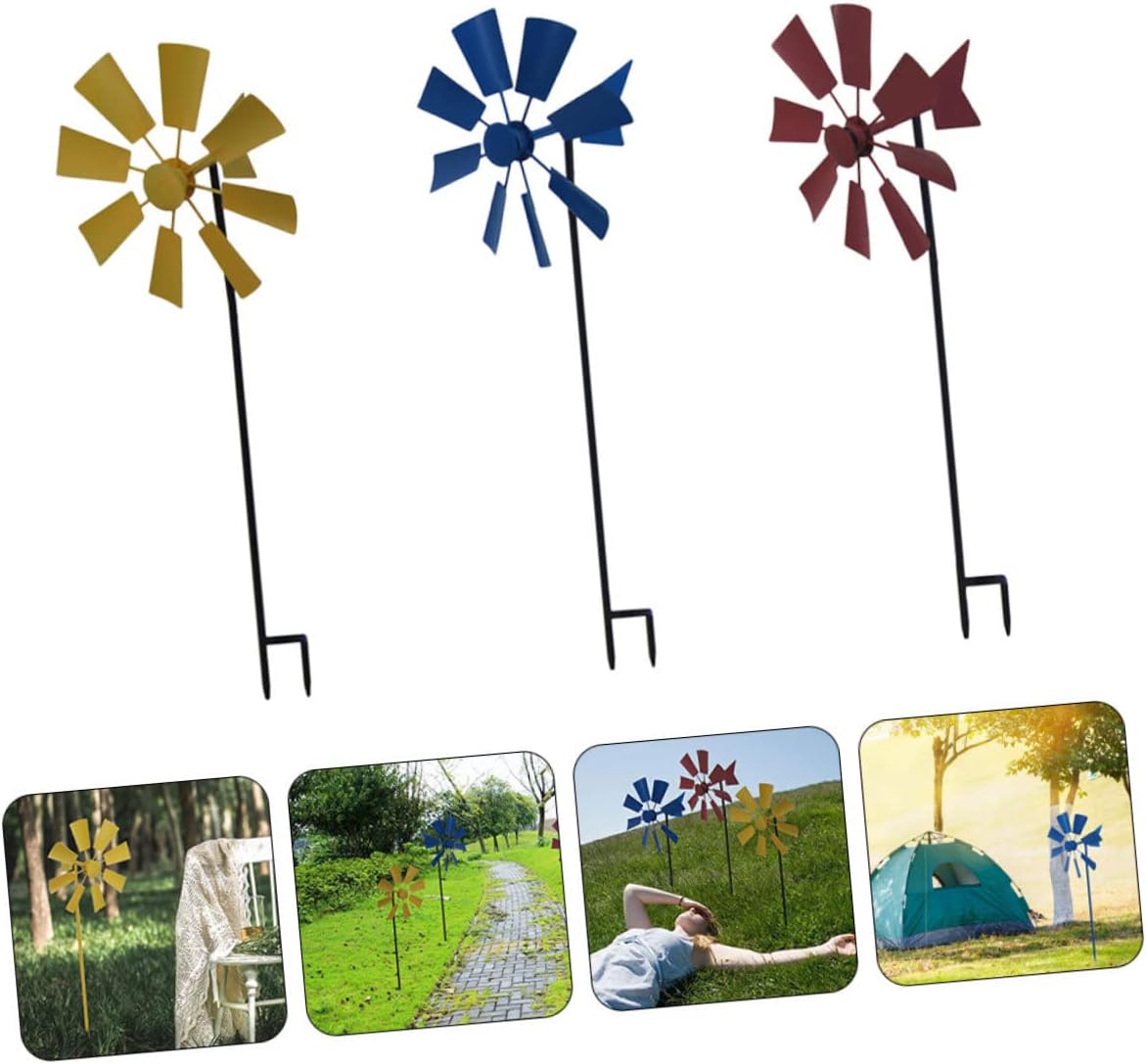 YARNOW 3pcs Metal Garden Windmill Decorations Rotating Outdoor Landscape Decorations for Porch Lawn
