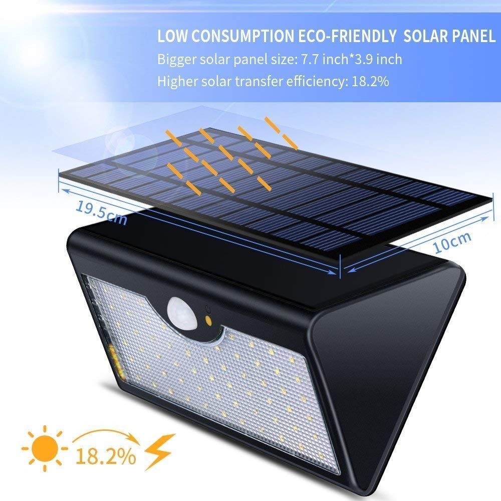 Lampa słoneczna Led z czujnikiem ruchu, zewnętrzny reflektor bezpieczeństwa słonecznego z 5 trybami inteligentnymi Wodoodporny pilot Solarna lampa ścienna do ogrodu