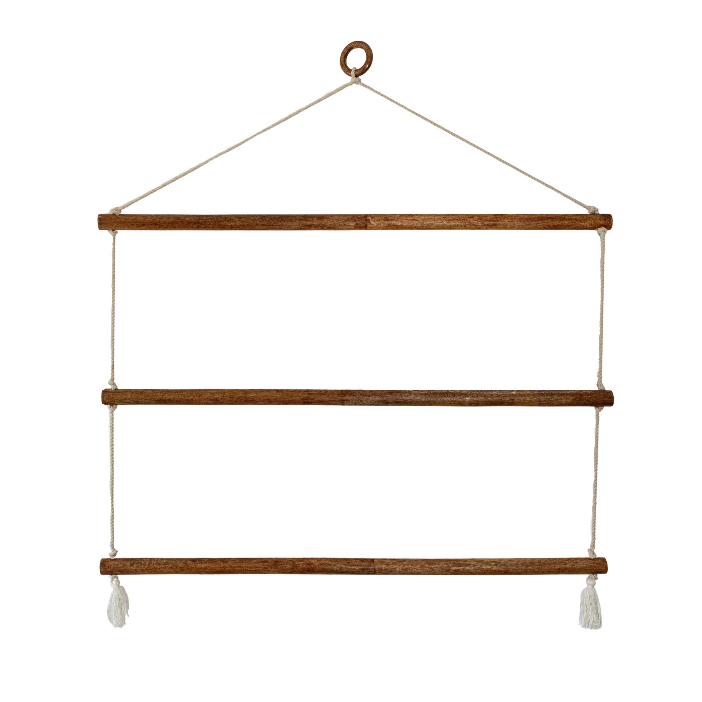 Foreside Home and Garden Hanging Macrame Wide Blanket Ladder Wood & Cotton by Foreside Home & Garden