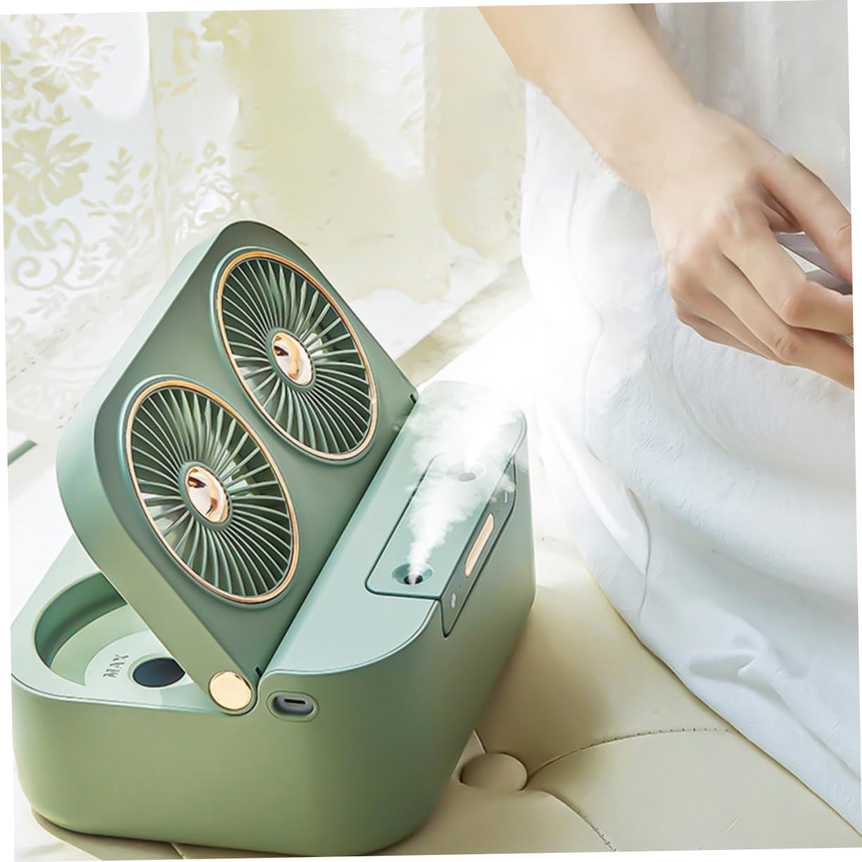 NUOBESTY 1set Usb Humidifier Fan Dual Spray Mist Function Portable Desktop Cooling Fan for Hour Humidification Instant Cooling Effect