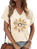 Womens Flowers V Neck Shirt Vintage Boho Floral Wildflowers Graphic Tees Casual Cottagecore Short Sleeve T Shirts