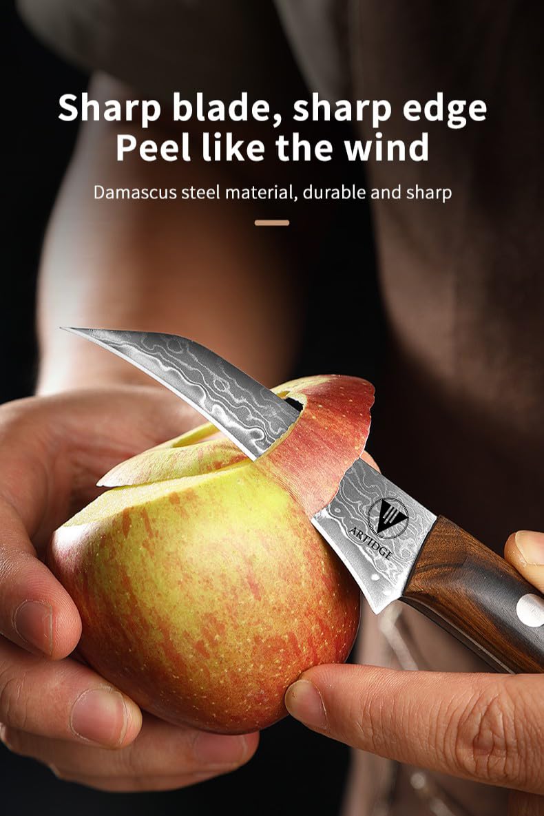 3.5" Paring Knife Damascus Steel Peel Chef Knife - 67-Layer Forged Fruit/Vegetable Knife with Natural Solid Wood Handle, 15° Double-Edged Blade, Ultra-Sharp & Corrosion Resistant — Amazon image 6