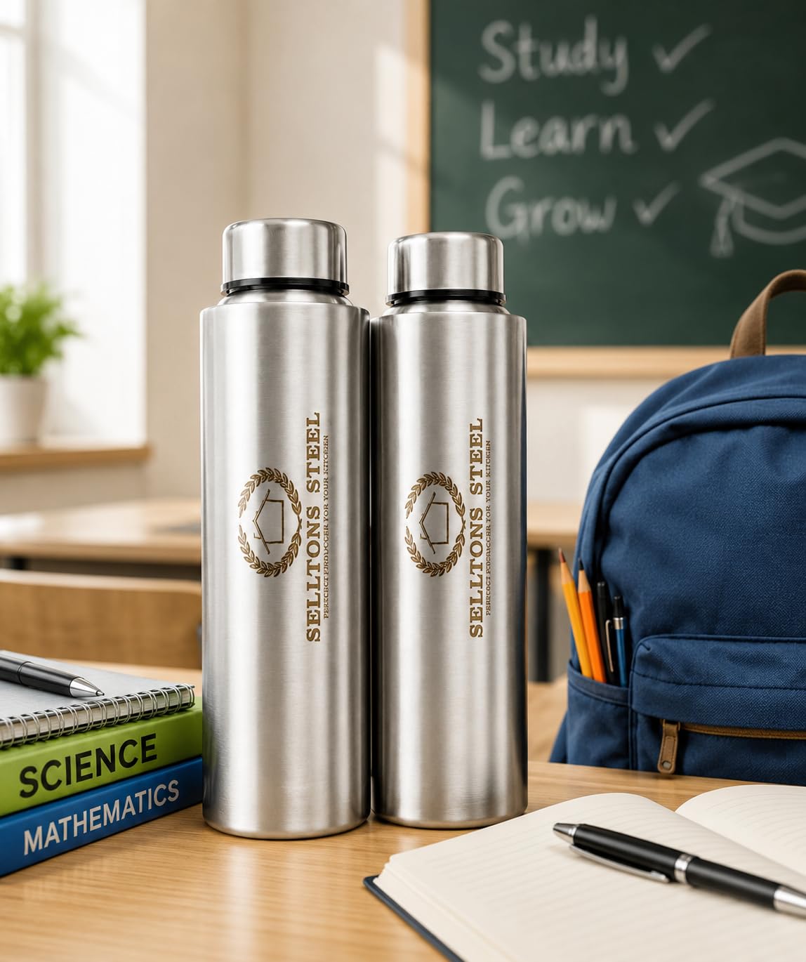 Stainless Steel Water Bottles - Set of 2 -5
