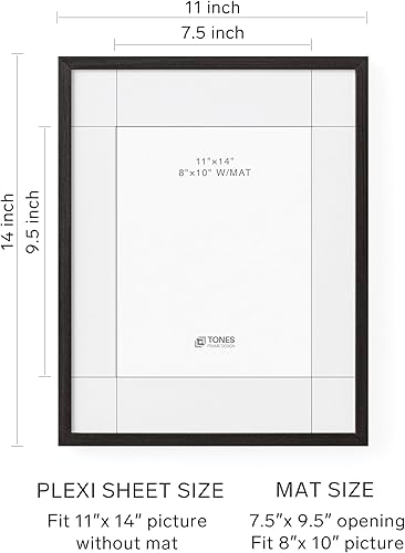 Miniatura 2 de Marco de fotos de madera negra de 11 x 14 pulgadas con paspartú de 8 x 10 pulgadas, marco de fotos de madera maciza con acabado venner y parte