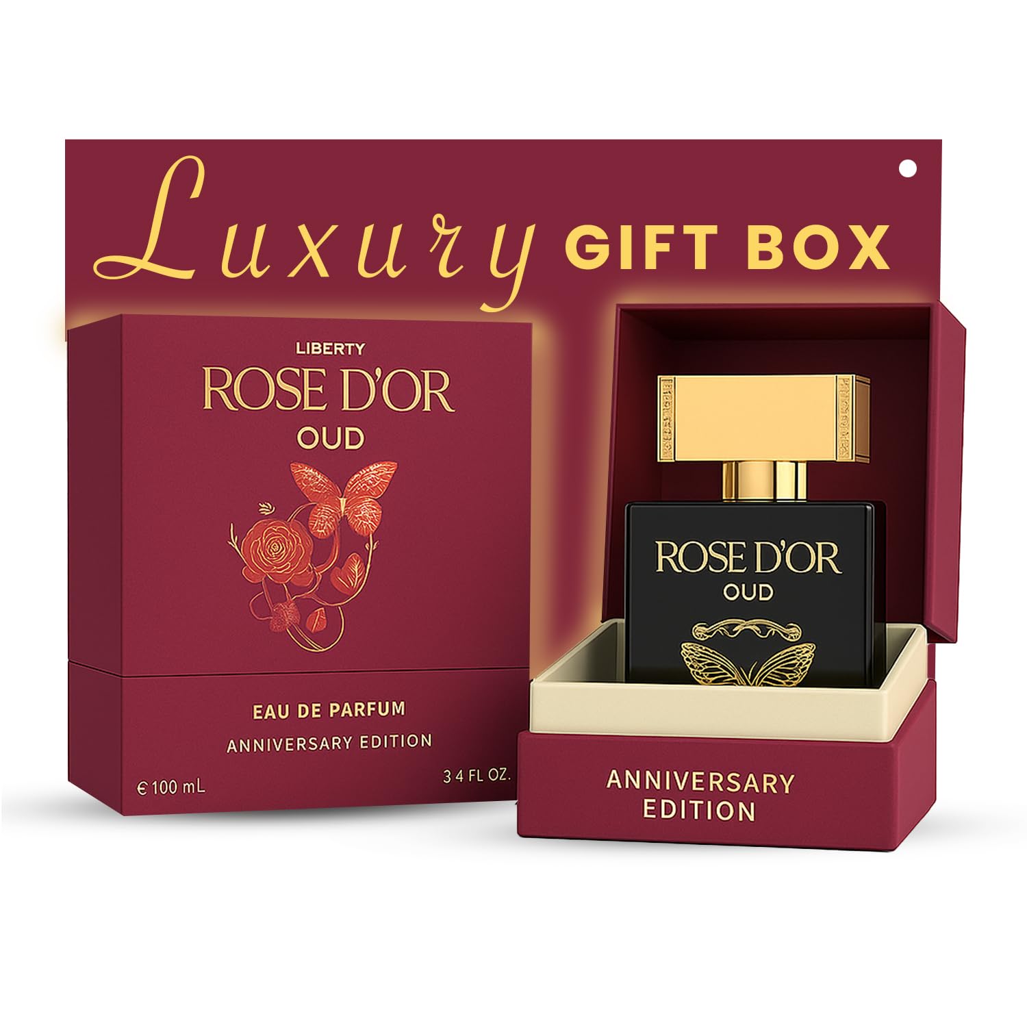 LibertyOud Perfume for Men, 3.4 Oz Rose Dyor Oud Perfumes for Women Anniversary Edition Long-Lasting Unisex Eau de Parfum, Luxury Woody Fragrance, Perfume Spray