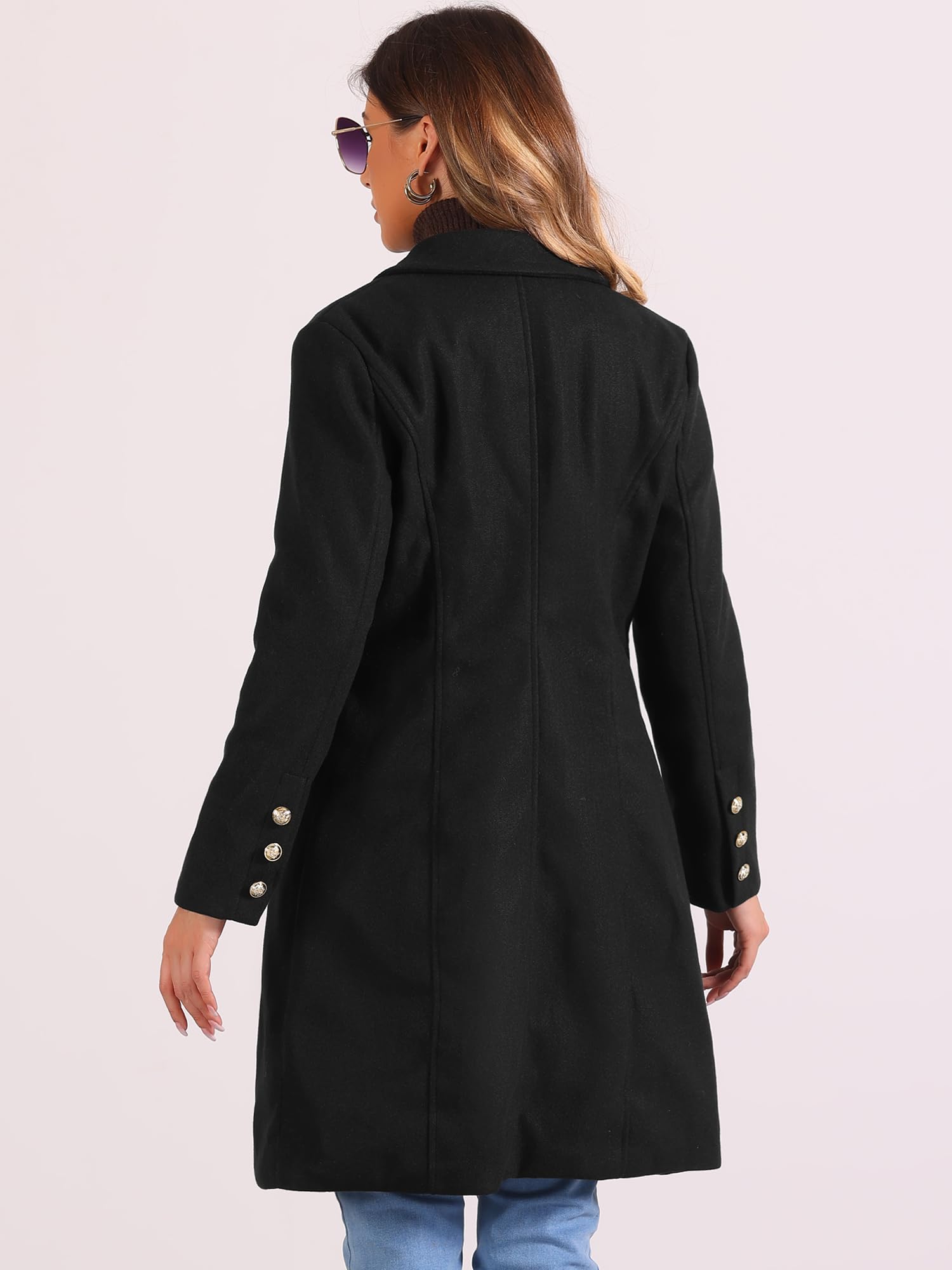 Allegra K Femme Manteau Caban Croisé Revers Cranté Long Hiver | Extérieur Mélangé Coton Doublure Intérieure Occasions Bureau Soirée Formelle Revers Cranté