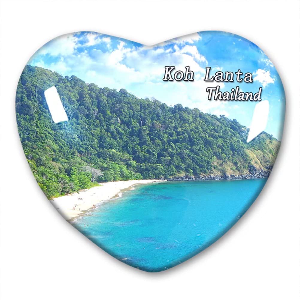 Lywallca Thailand-Ax4533 Thailand Koh Lanta Fridge Magnet Refrigerator Stickers Collection Decorative Magnet Travel Souvenir Heart-Shaped Crystal Glass