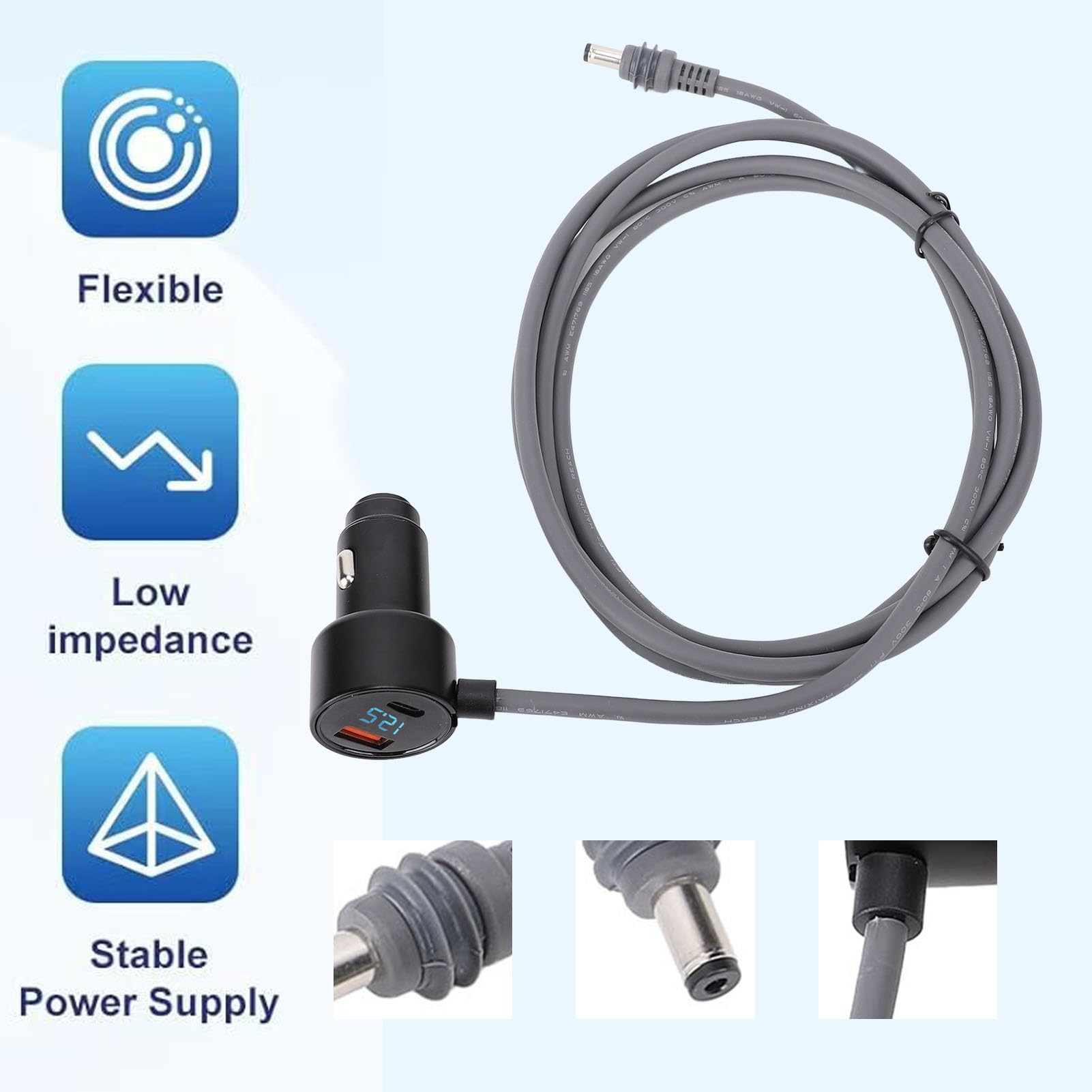 Generic Kabel do Zapalniczki Samochodowej 12 V 24 V DC, Przedłużacz do Zapalniczki Samochodowej, Zasilacz Wyświetlacza Cyfrowego z 18 AWG, Idealny łodzi RV w Ciężarówce (#4)