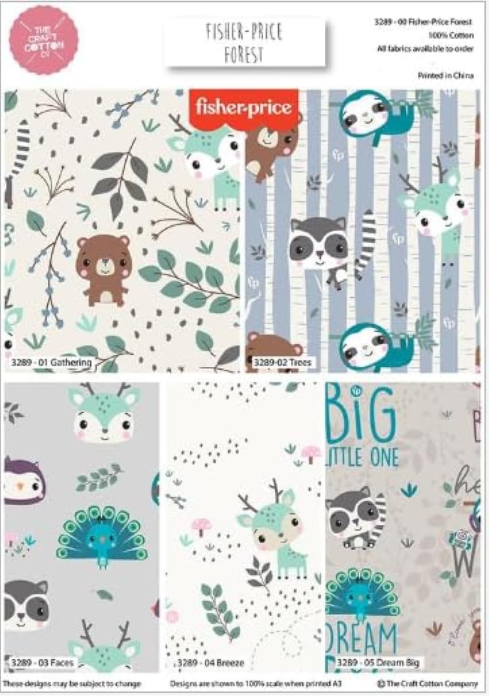 The Craft Cotton Co Craft Cotton Company 100% Cotton Forest Fisher-Price 45Cm X 55Cm Wide Fat Quarter Bundle Ideal For Crafts And Patchwork, 3289-00