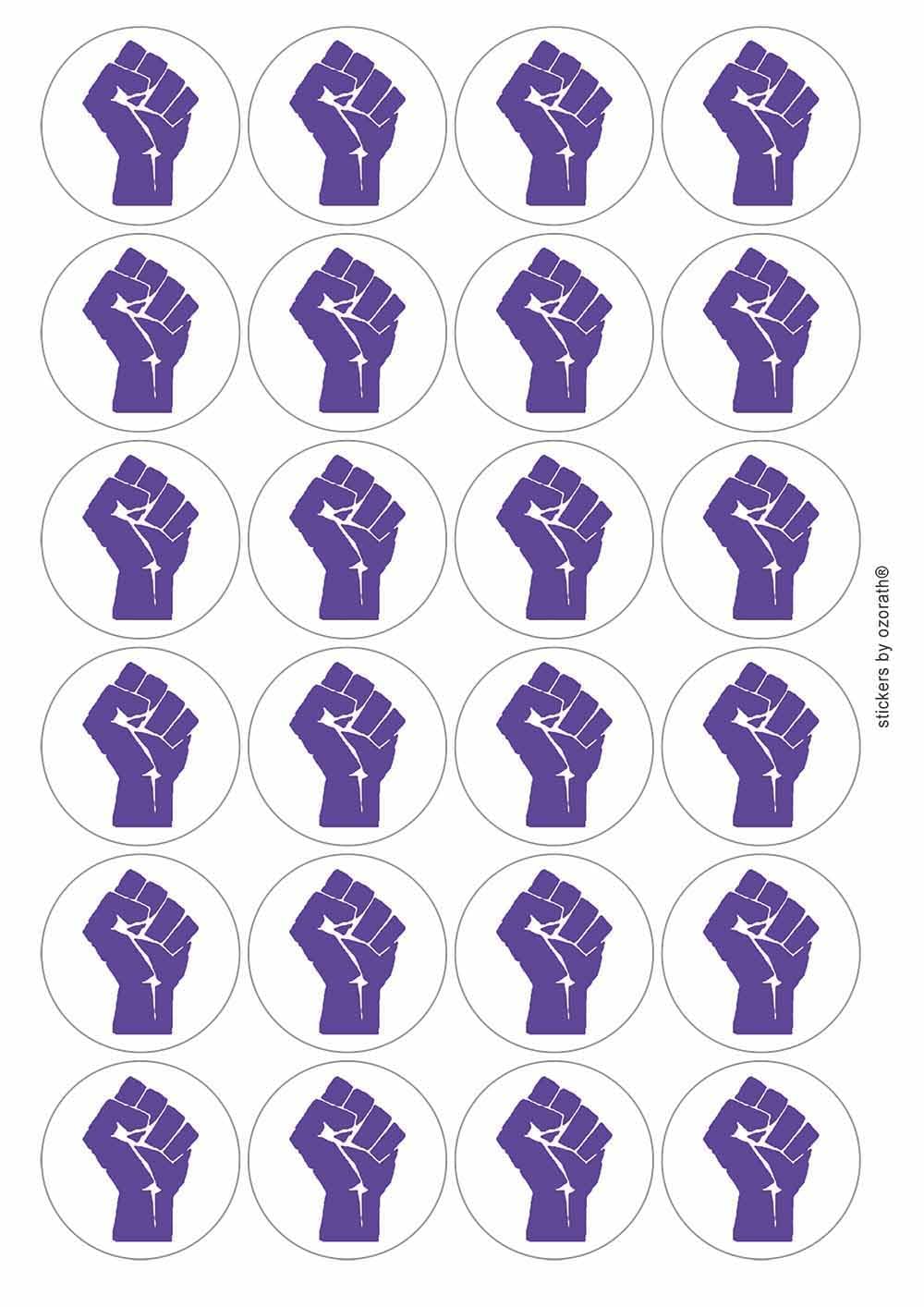 Solidarity Fist Symbol Purple Circular Matt Paper Stickers A4 Sheet of 24 (Each Sticker is 45mm Diameter)