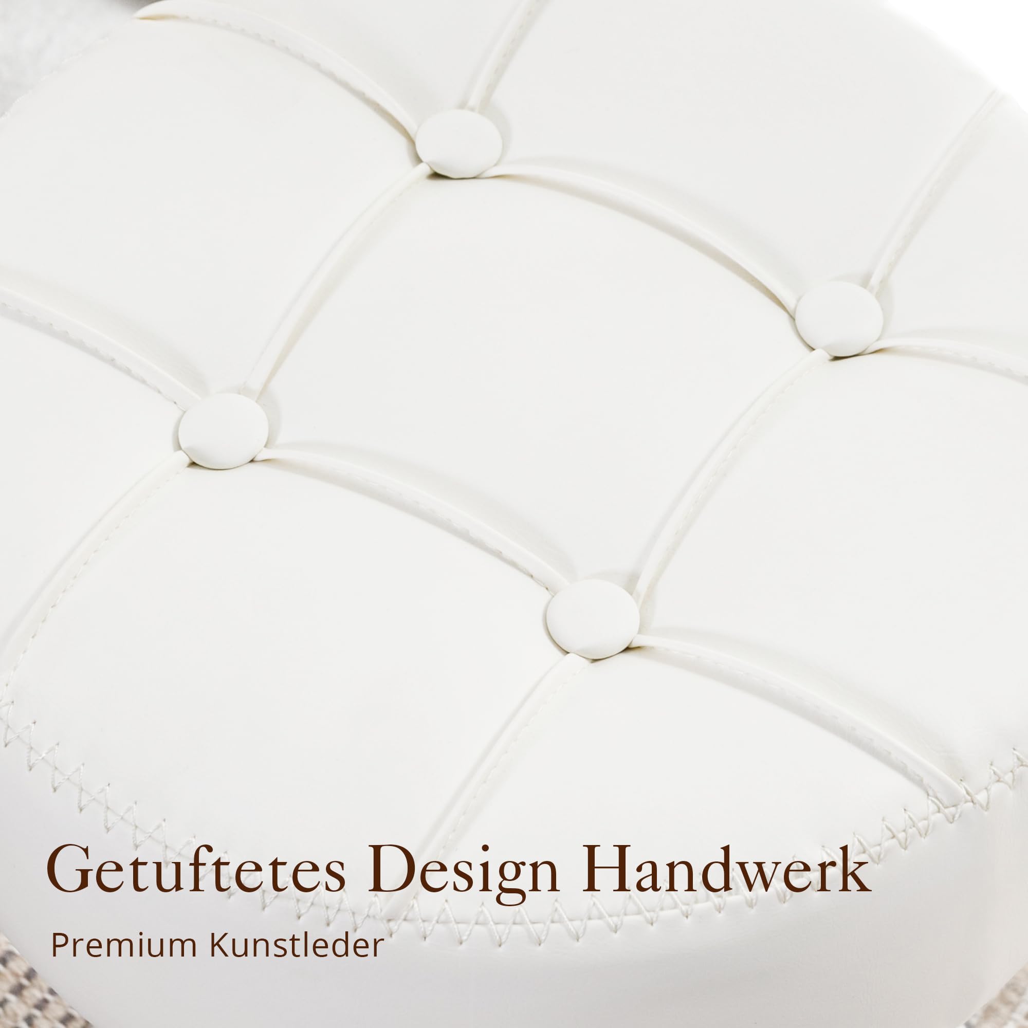 LUE BONA 360° Drehbarer Schminktisch Hocker, Höhenverstellbar Schminkhocker, Sitzhocker aus Kunstleder mit Knopfgepolstertes Design, Weiß