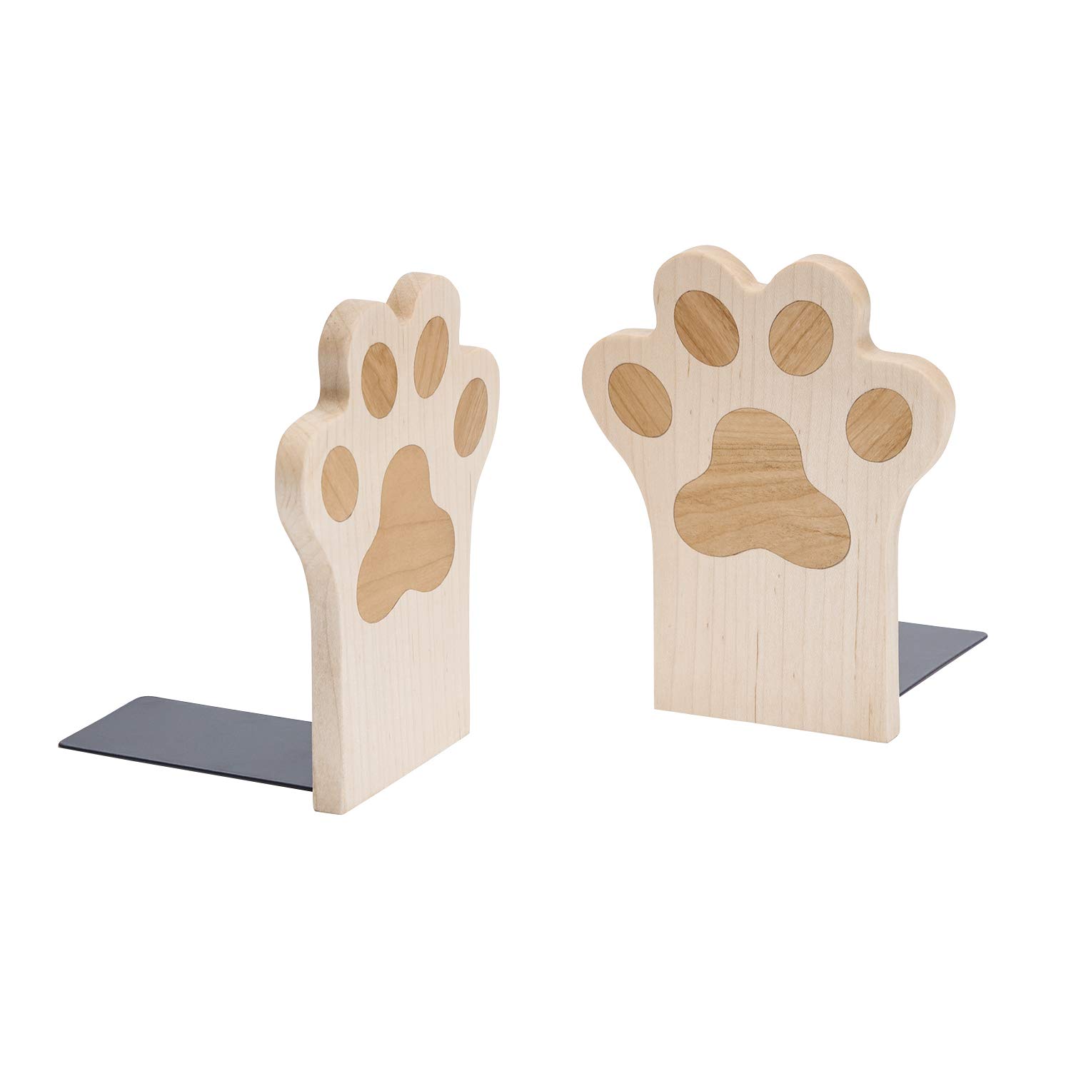 Pandapark Wood Paws Bookends,Nature Coating,Decorative Bookend (Paws-Maple)