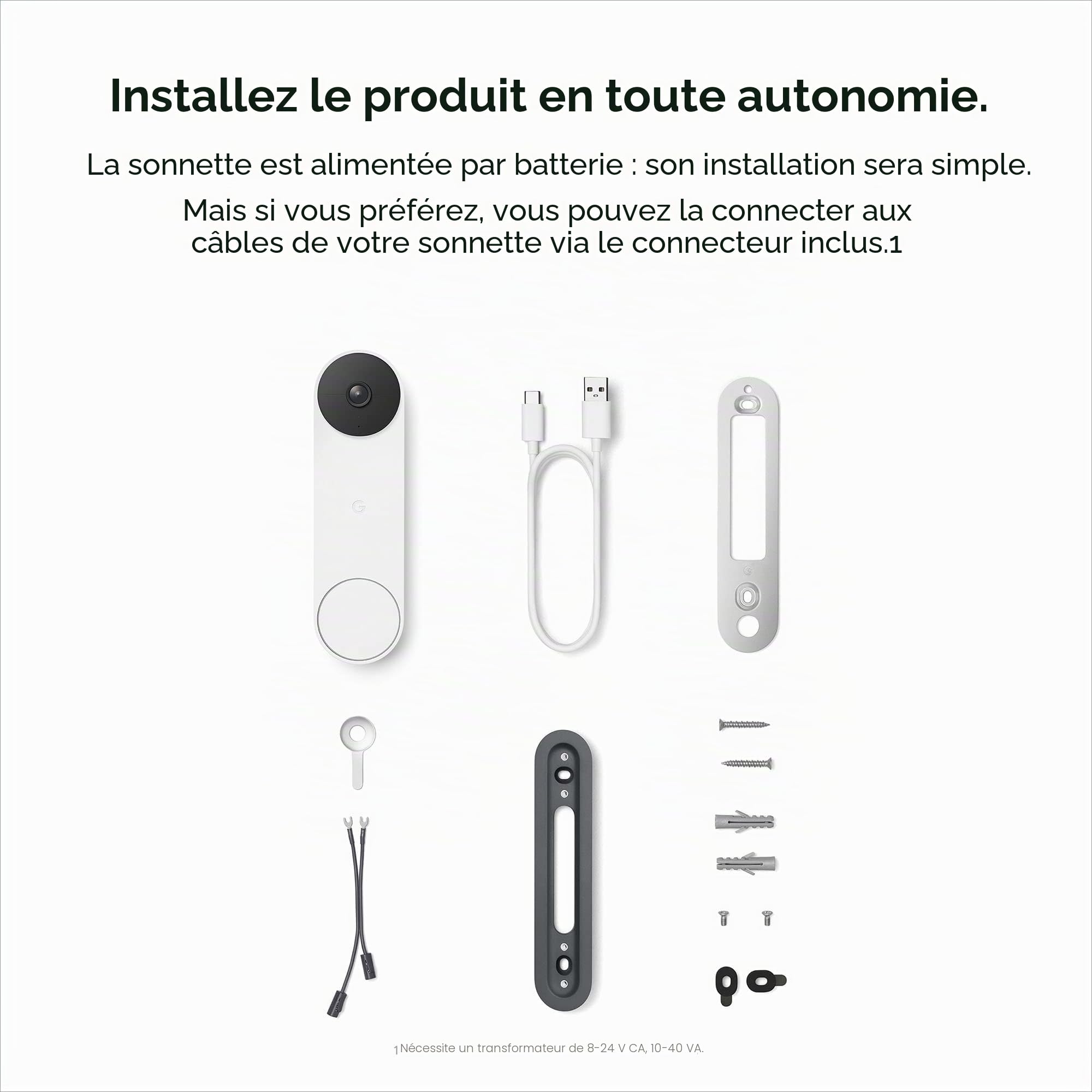 Google Nest Doorbell Sonnette vidéo sans Fil 720p Snow