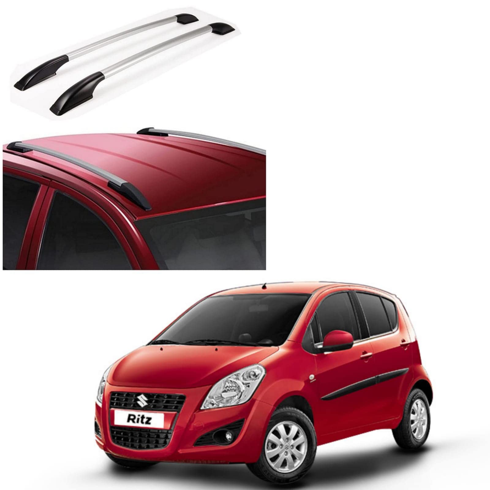 DS ENTERPRISE Drill Free Roof Rails for Maruti Suzuki Ritz All Models - Silver Color (Pack of 2)-picture-17