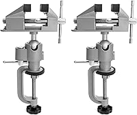 Vista 1 de QWORK Tornillo de Banco Universal de Mesa de 3 pulgadas que se Inclina y Gira 360°, Paquete de 2 Prensas de Banco de Trabajo Portátiles