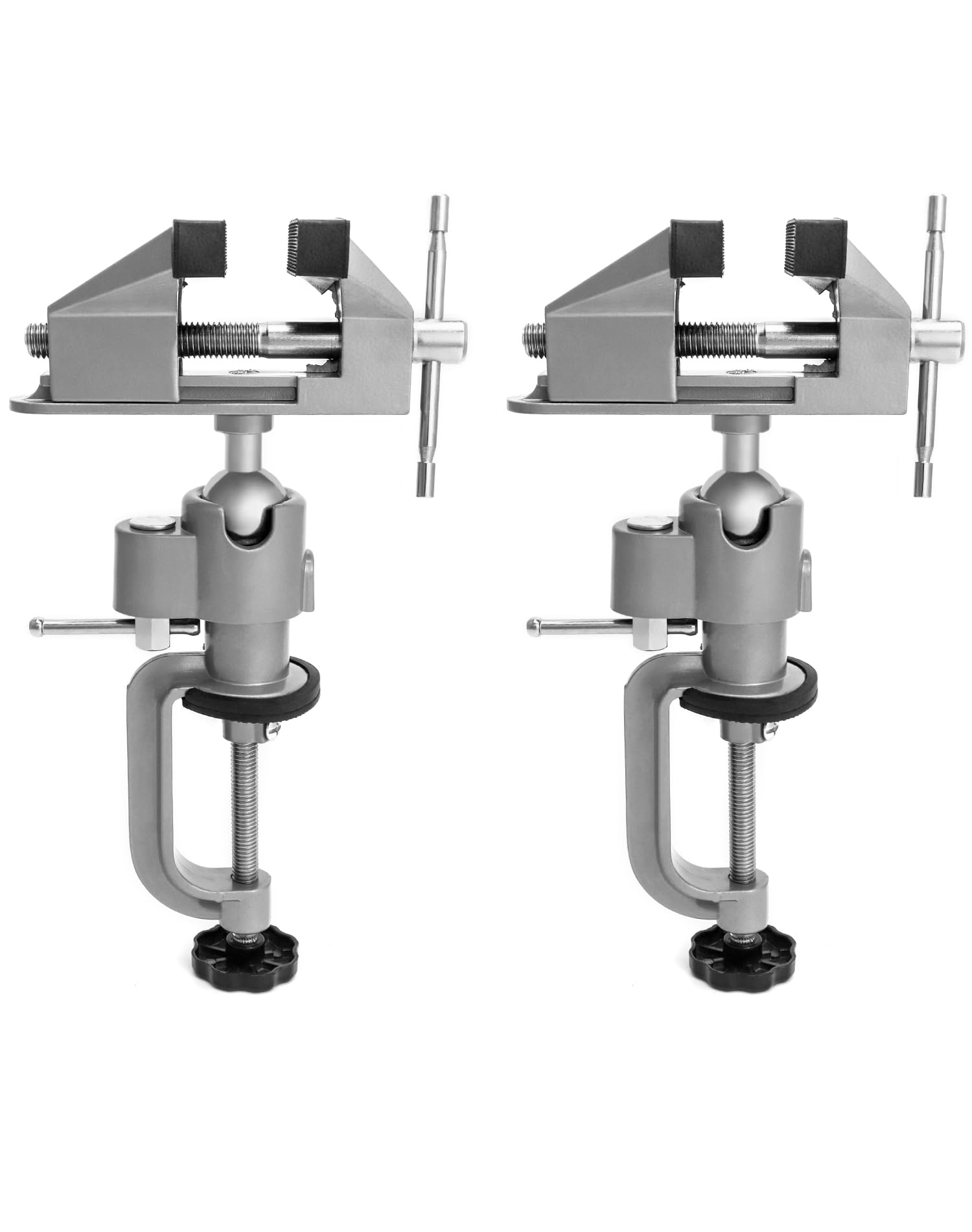 QWORK 3" Universal Tabletop Clamp Vice Tilts Rotate 360°, 2 Pack Portable Work Bench Vise for Drilling, Woodworking,Jewelry Making, Mental working