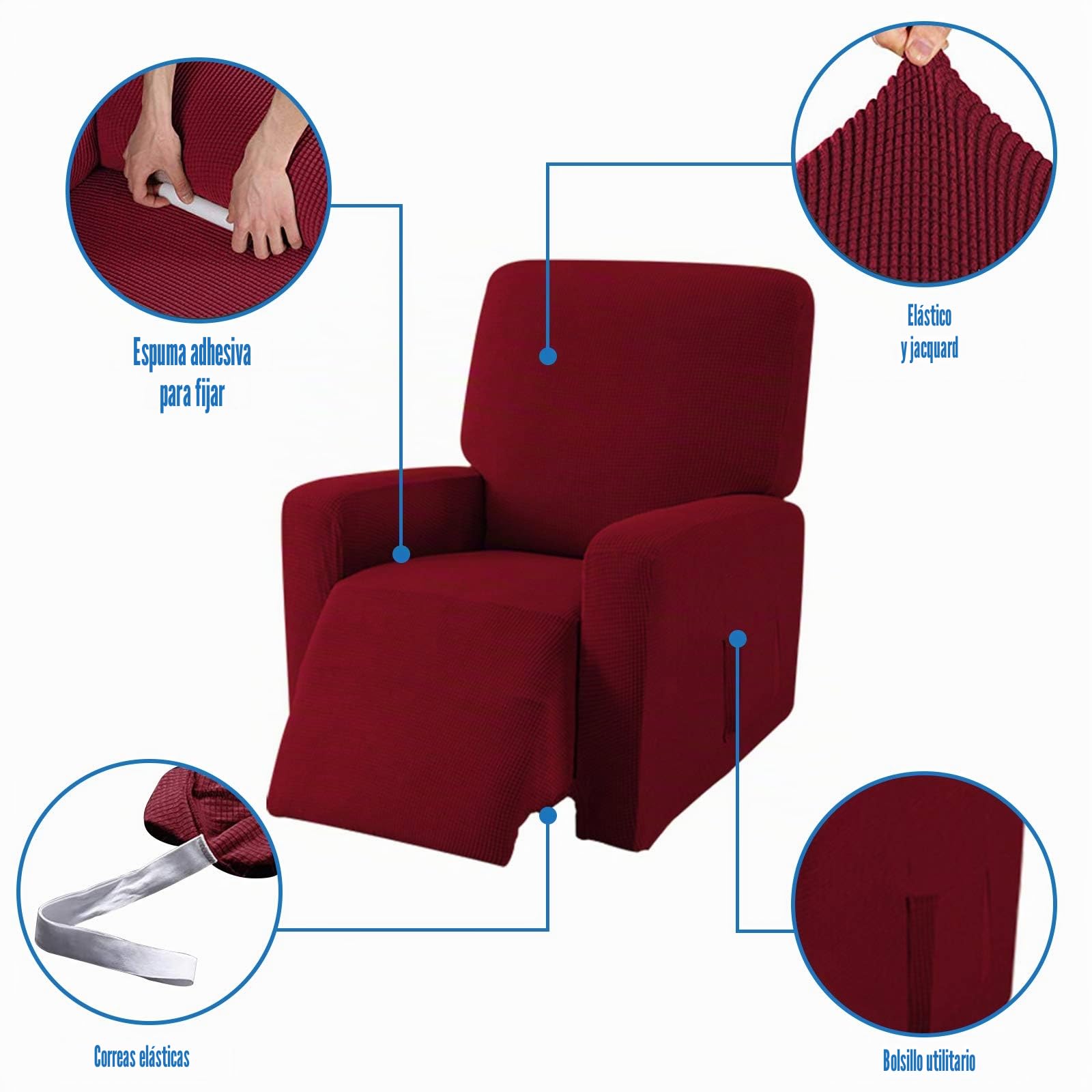 EBETA Jacquard Funda de sillón, Capuchas elásticas para sillón, Elástico Funda para sillón reclinable (Vino Tinto)