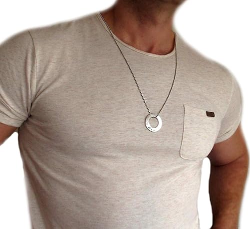 Personalized Mens Necklace Silver Circle Engraved Pendant Engravable Silver Washer Personalized Gift for Men Modern Mens Jewelry Custom Round