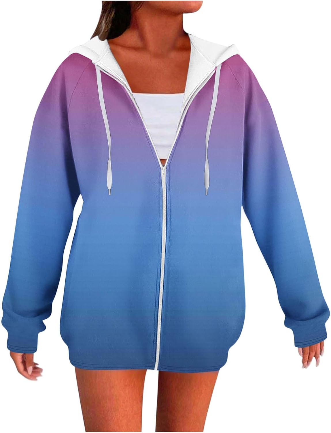 Womens Zip Up Hoodies Casual Long Sleeve Hoodie Jacket Oversized Lightweight Pullover Sweatshirts Tops with Pockets