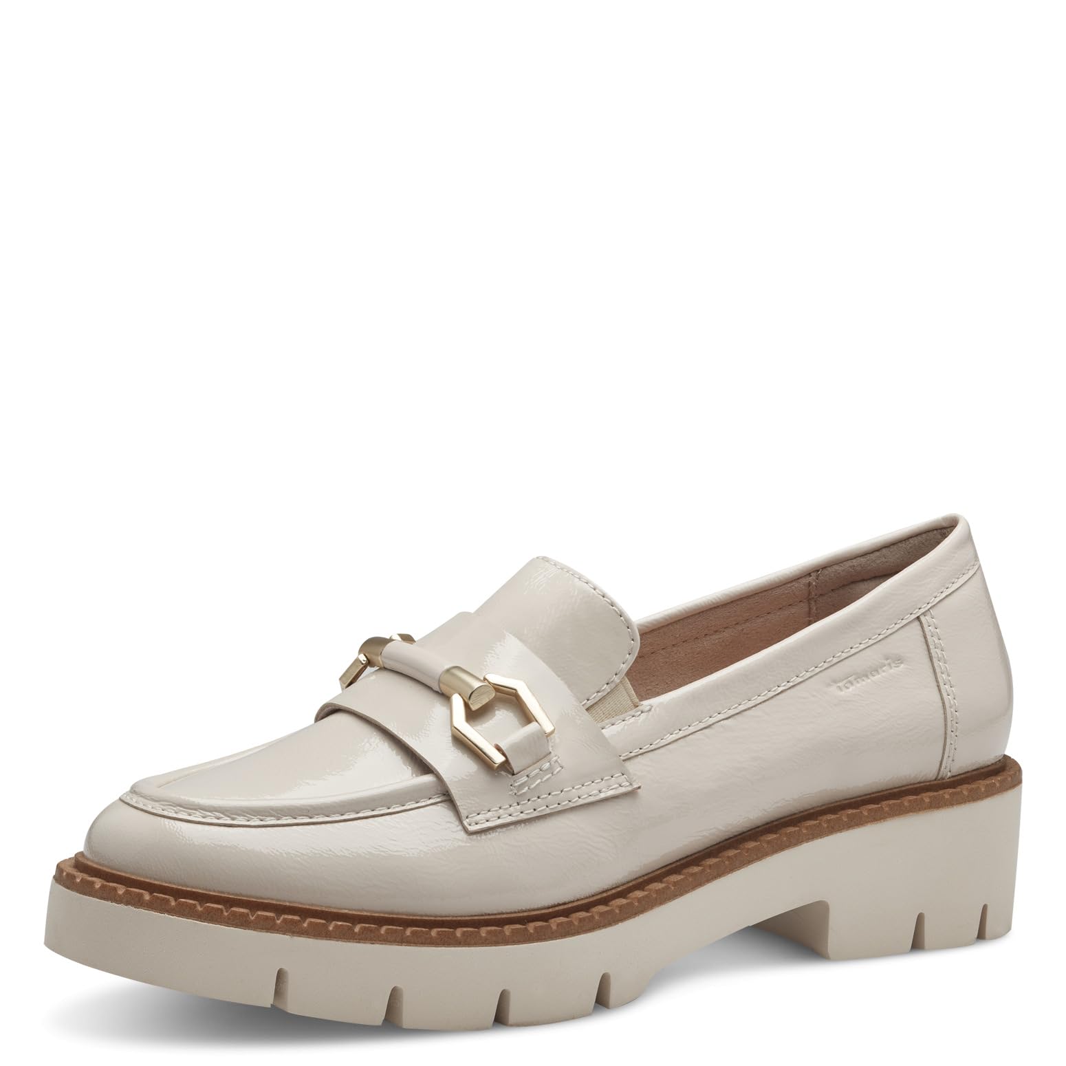Tamaris Comfort Women’s Loafers with Heel Leather Elegant, Creme Patent, 6,5 UK
