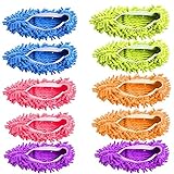 QKAIFRYSUG 5 Pairs Washable Dust Mop Slippers Microfiber Cleaning Mop Slippers Shoes Dust Floor Cleaner Multi-Function Floor Cleaning Shoes Cover (Green,Blue,Orange,Purple,Pink）