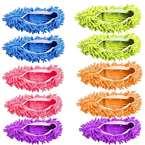 5 Pairs Washable Dust Mop Slippers Microfiber Cleaning Mop Slippers Shoes Dust Floor