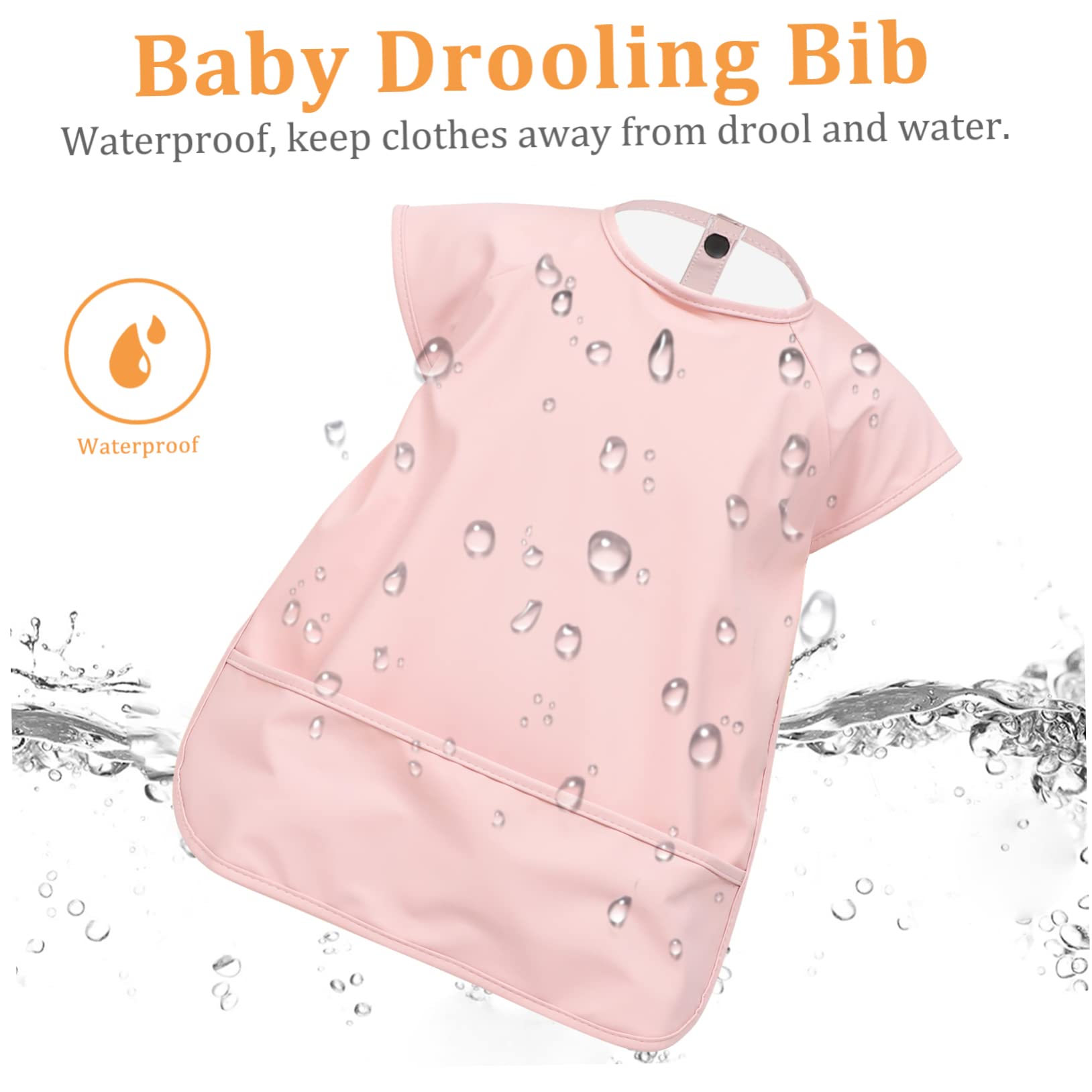 Gatuida 2 piezas Baberos Impermeables para Bebés Sin Mangas PU con Bolsillo para Comida Delantal para Alimentación y Babero Guardería para Pequeños