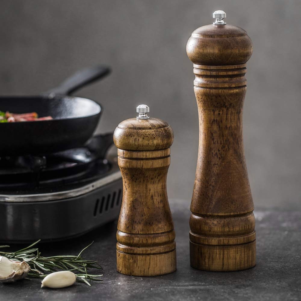 Młynek do soli i pieprzu, regulowany drewniany zestaw młynków do soli i pieprzu, ręczny młynek do soli i pieprzu z wirnikiem ceramicznym, 22 cm