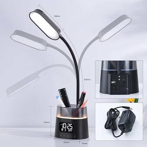 Miniatura 6 de Lámpara de escritorio LED para oficina en casa, lámpara de mesa táctil con puerto de carga USB, 3 modos de color luz de lectura regulable continua,