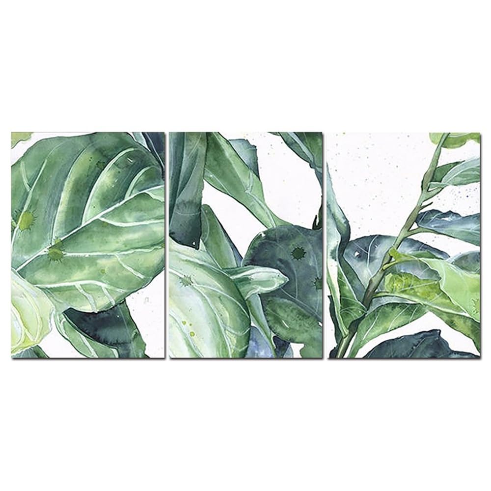 SOBMQ Poster-Watercolor Monstera Leaves Wall Art Canvas Painting Green Plant Tropical Posters and Prints Picture Home Kitchen Office Decoration-50 * 70cm-3PCS (No Frame)