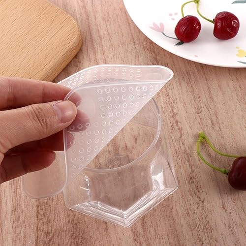 Miniatura 8 de Pokinge 4 fundas para contenedores de alimentos, tapas elásticas de silicona transparente, reutilizables, para microondas, 3 tamaños, cubierta