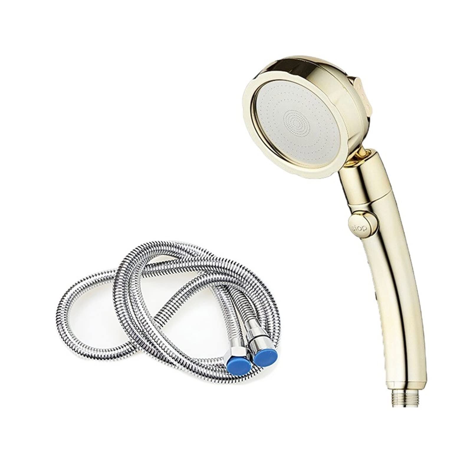 INEOUT Oro Abbagliante 3 modalità di Regolazione Il Soffione Doccia Ruota Il Pulsante di Arresto Ad Alta Pressione for Risparmiare Acqua Placcatura Cromata Dorata (Color : Shower And Hose)