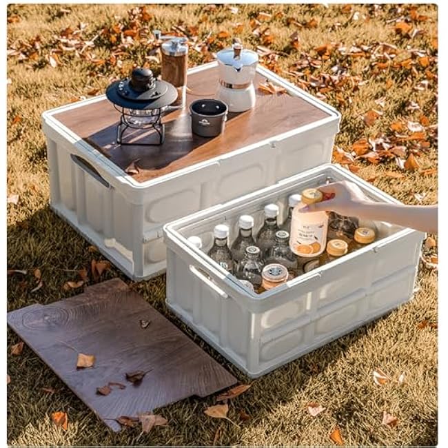 Plastic Trunk Organizer Box Collapsible Basket with Lid Students Books Storage and Transporting Container Stackable Crate for Camping Car Store